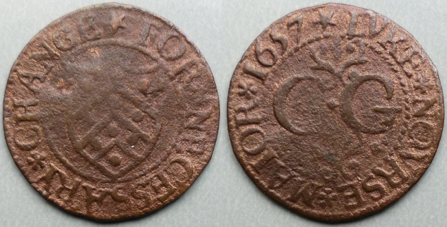 Gloucester, city issue Luke Nourse Mayor 1657 farthing N1649